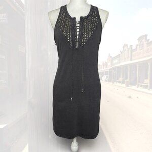 Ecote Large Gray Studded Lace Up Tank Dress Racerback Mini Boho Festival Western